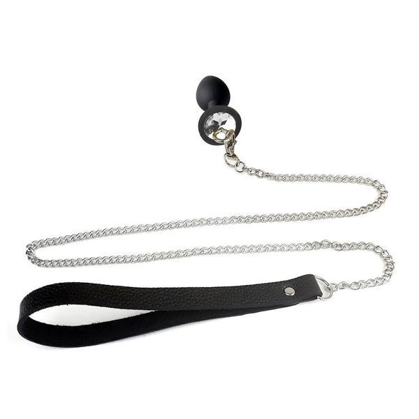 Силіконова анальна пробка Art of Sex Metal Anal Plug with Leash size L з повідцем Black SO6181 фото