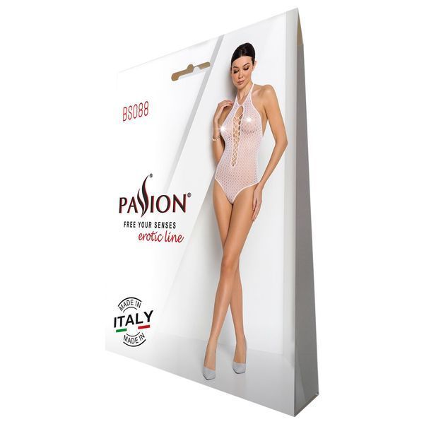 Бодістокінг з декольте Passion BS088 white, імітація корсетної шнурівки SO6384 фото