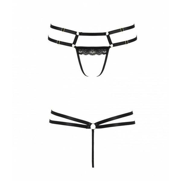 Трусики-стрінги зі стреп із мереживом Lorry Thong black XXL/XXXL &mdash; Passion Exclusive SO6417 фото