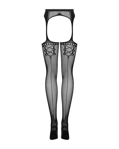 Сітчасті панчохи-стокінги зі стрілкою Obsessive Garter stockings S314 S/M/L, чорні, імітація гартері SO7272 фото