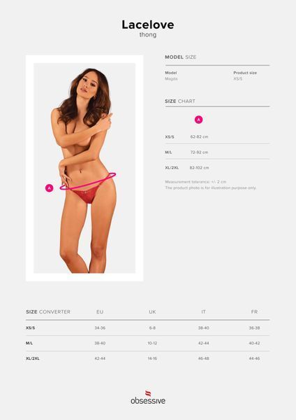 Мереживні стрінги Obsessive Lacelove thong XS/S Red, низька посадка SO8661 фото