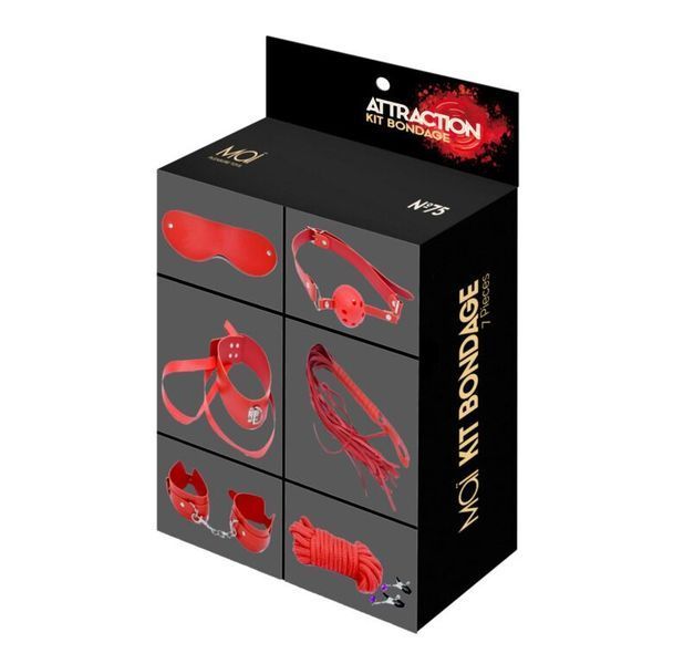 Набір MAI BDSM STARTER KIT N&ordm;75: батіг, кляп, наручники, маска, нашийник з повідцем, мотузка, затиск SO5004 фото