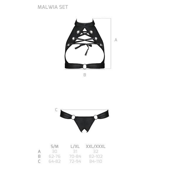 Комплект: відкритий топ та трусики з екошкіри з люверсами Malwia Set with Open Bra black S/M &mdash; Passi SO5769 фото