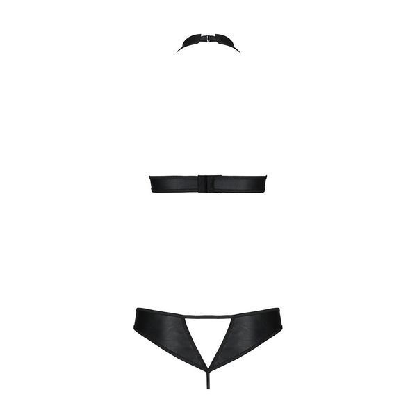 Комплект: відкритий топ та трусики з екошкіри з люверсами Malwia Set with Open Bra black S/M &mdash; Passi SO5769 фото