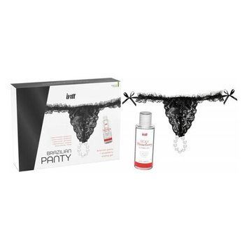 Набір Intt BRAZILIAN PANTY BLACK: трусики на зав&rsquo;язках S-XL з перлинним кільцем + полунична змазка SO7129 фото
